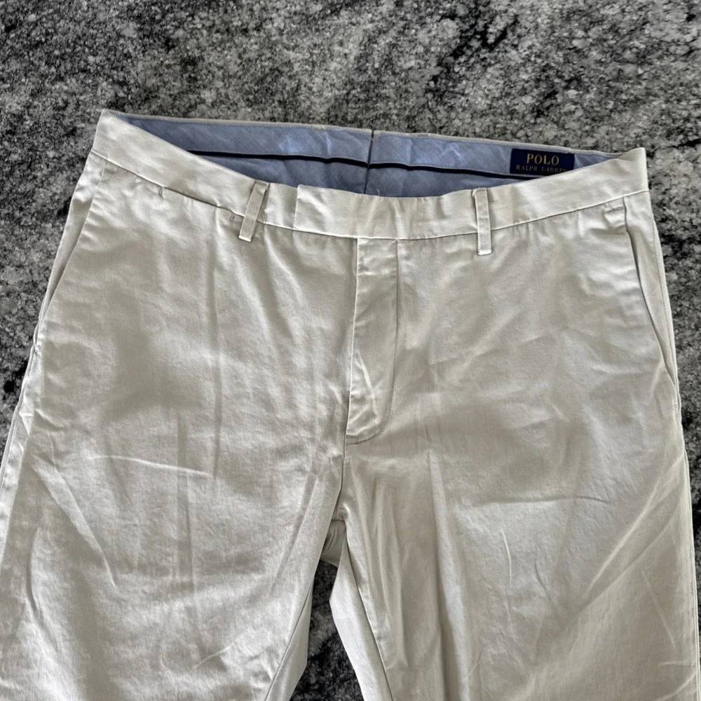 Polo Ralph Lauren Pants Mens 36x30 Cream Tan Chino Flat Front Stretch Slim Fit